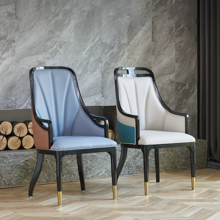 Faux Leather Dining Chairs Upholstered Arm Chairs with Wood Base