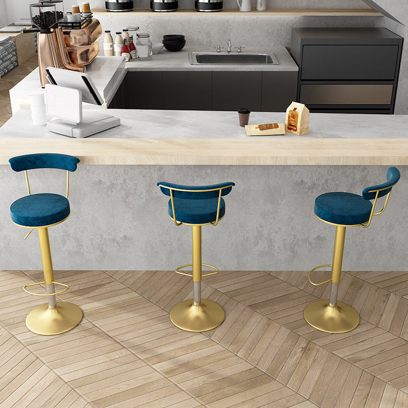 Glam Low Back Dining Stools Adjustable Height Bar Stools with Metal Base