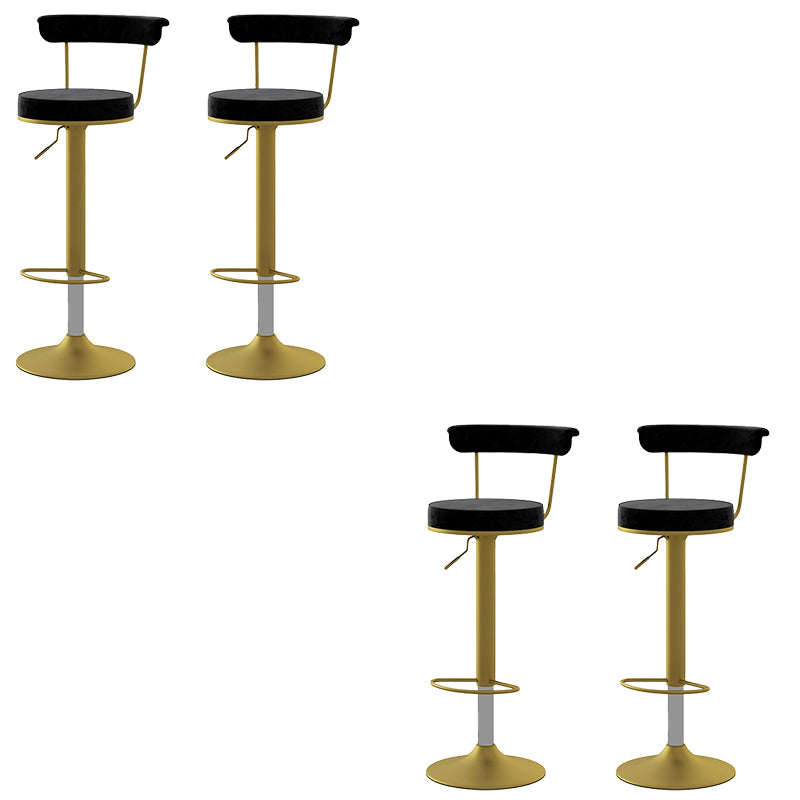 Glam Low Back Dining Stools Adjustable Height Bar Stools with Metal Base
