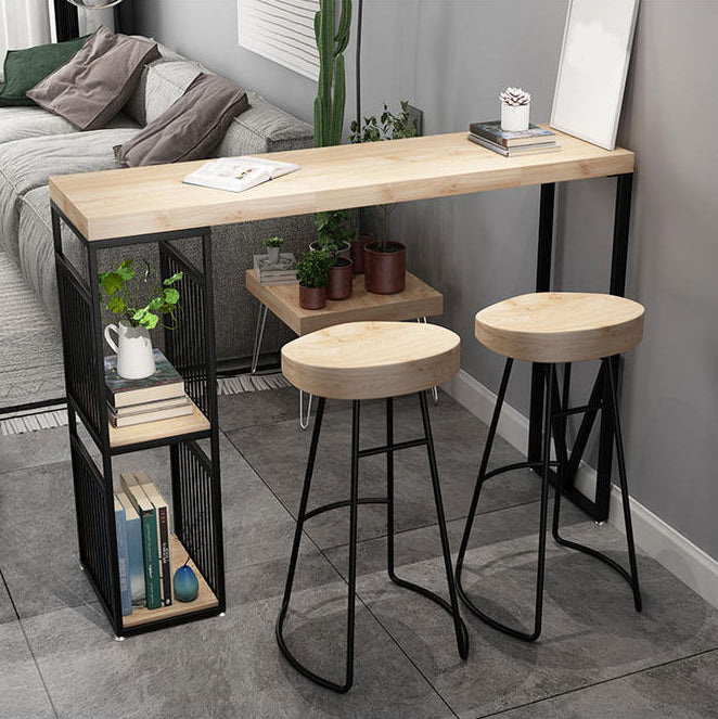 Industrial Style Bistro Bar Table Wood Rectangle Metal Base Bar Table