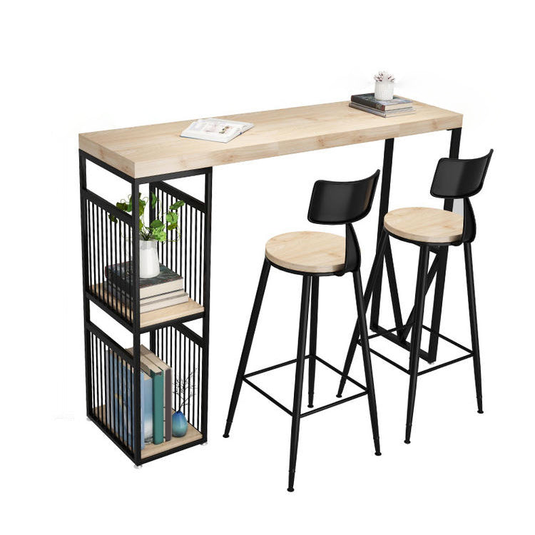 Industrial Style Bistro Bar Table Wood Rectangle Metal Base Bar Table