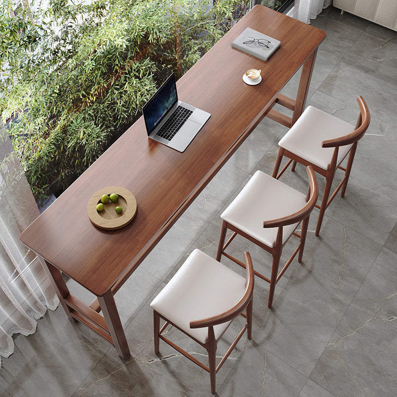 Modern Wood Bistro Bar Table Rectangle Footrest Bar Table for Home