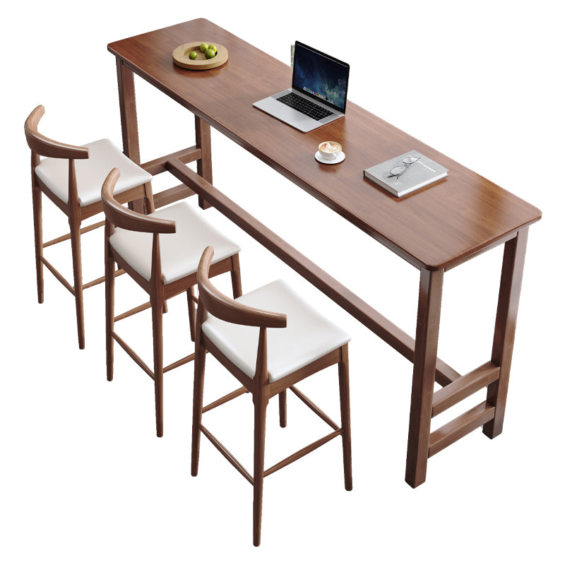 Modern Wood Bistro Bar Table Rectangle Footrest Bar Table for Home