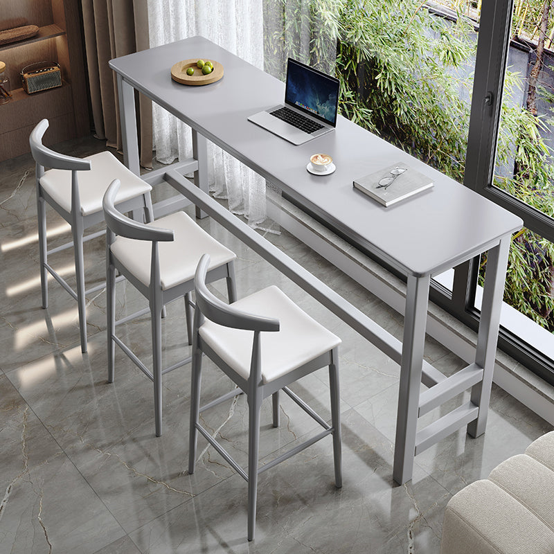 Modern Wood Bistro Bar Table Rectangle Footrest Bar Table for Home