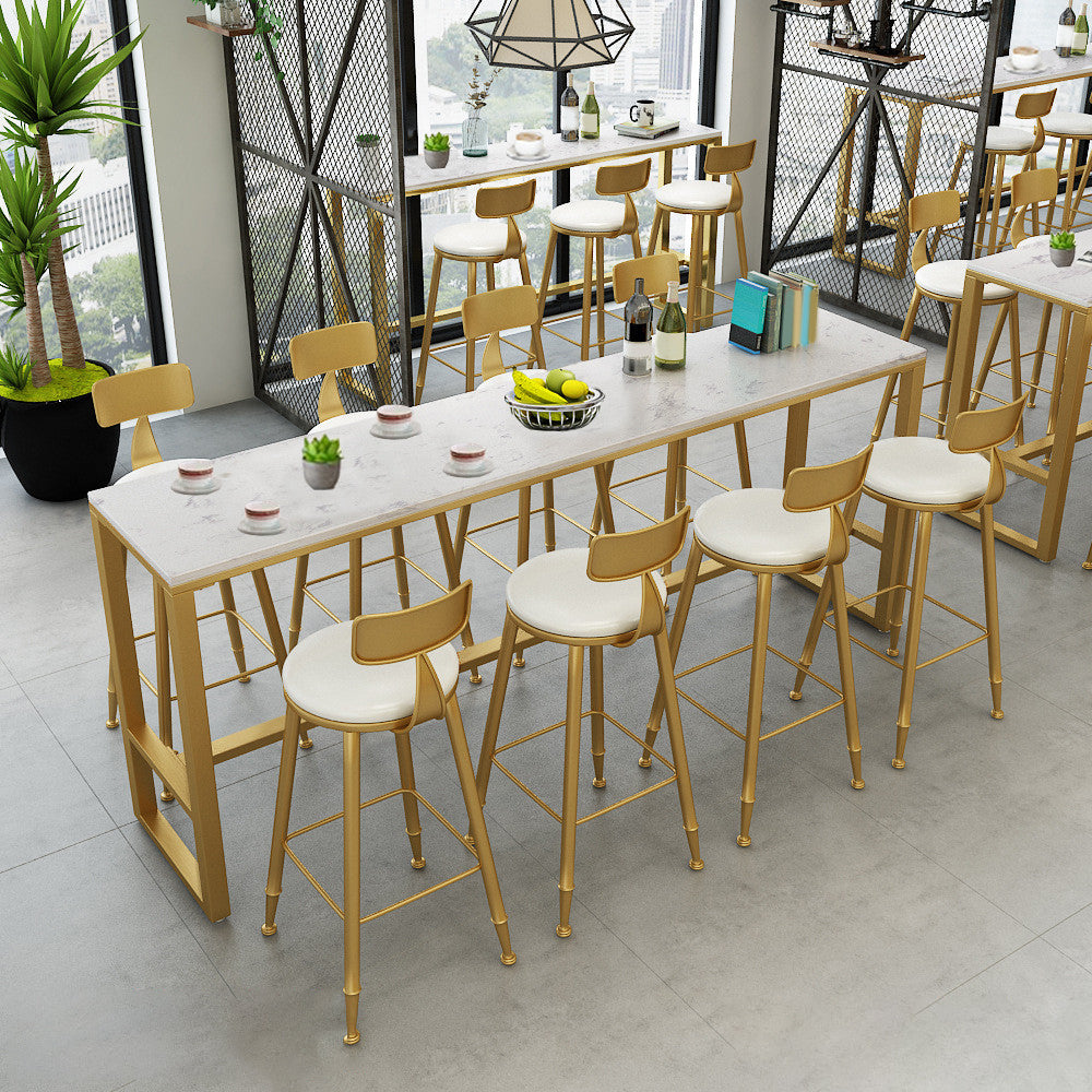 Glam Style Bar Height Table Faux Marble Top Bistro Table with Gold Base