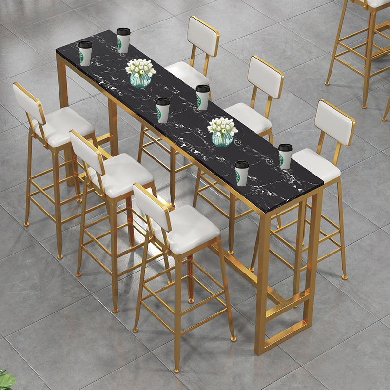 Glam Style Bar Height Table Faux Marble Top Bistro Table with Gold Base