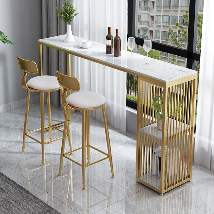 Faux Marble Bistro Bar Table Modern Rectangle Bar Table with Storage