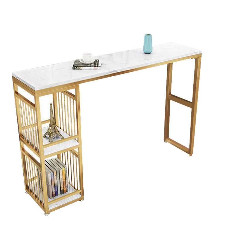 Faux Marble Top Table Glam Bar Height Pub Table with 2 Shelves