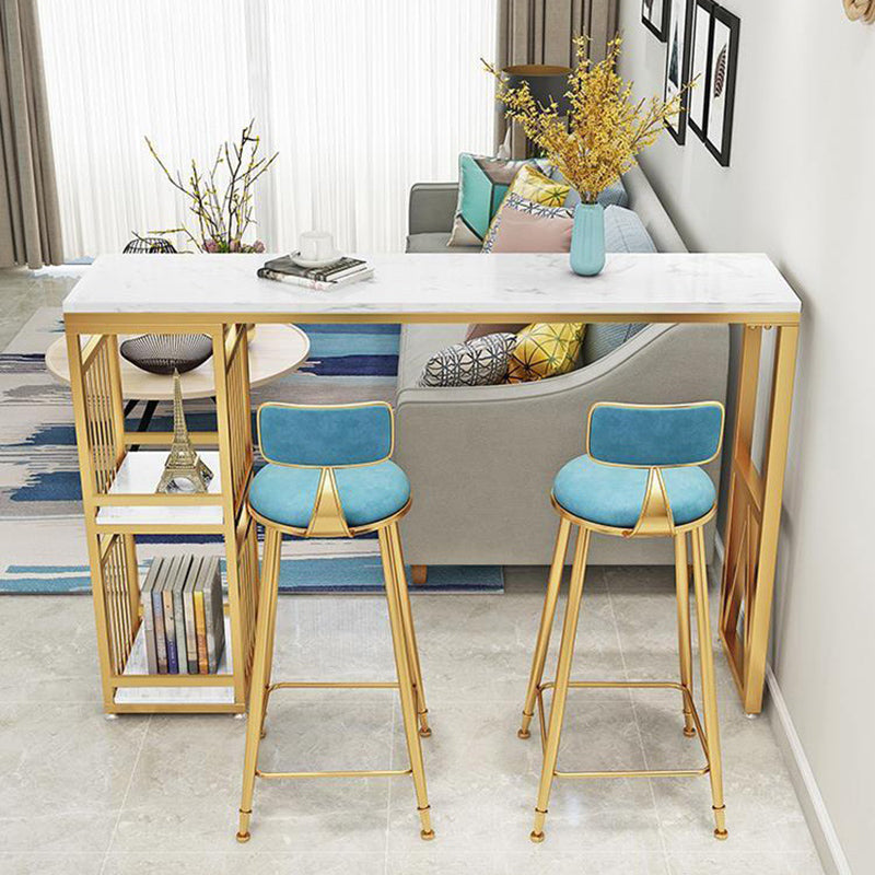 Faux Marble Top Table Glam Bar Height Pub Table with 2 Shelves