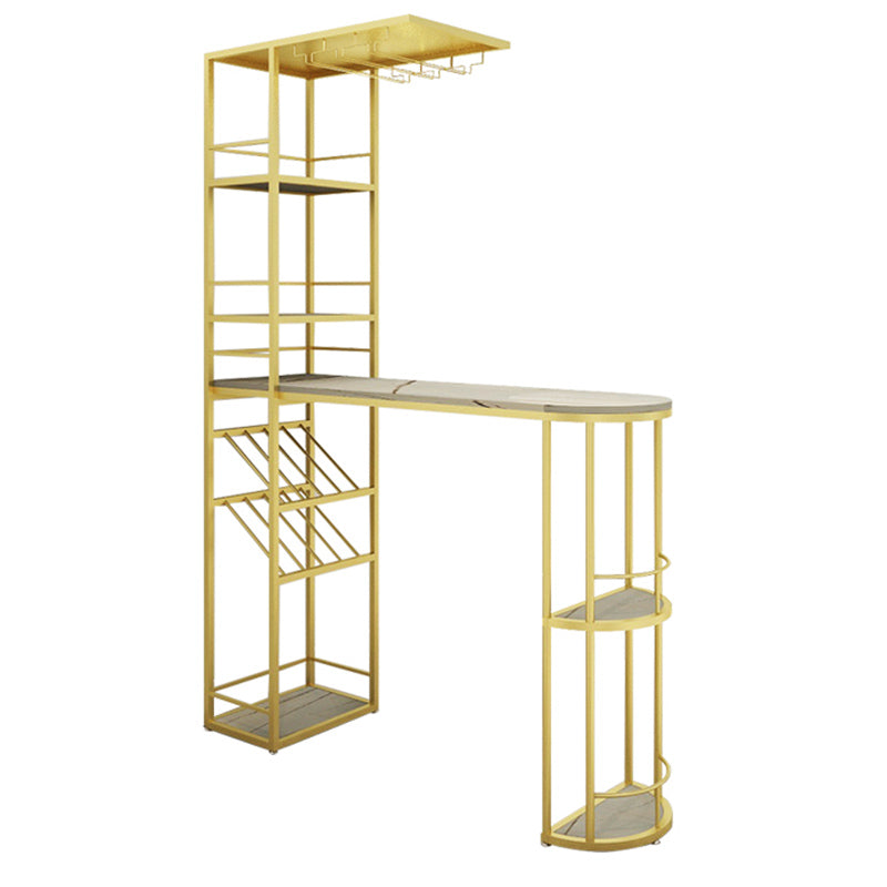 Modern Stone Bar Table Double Pedestal Bar Desk with Storage Shelf