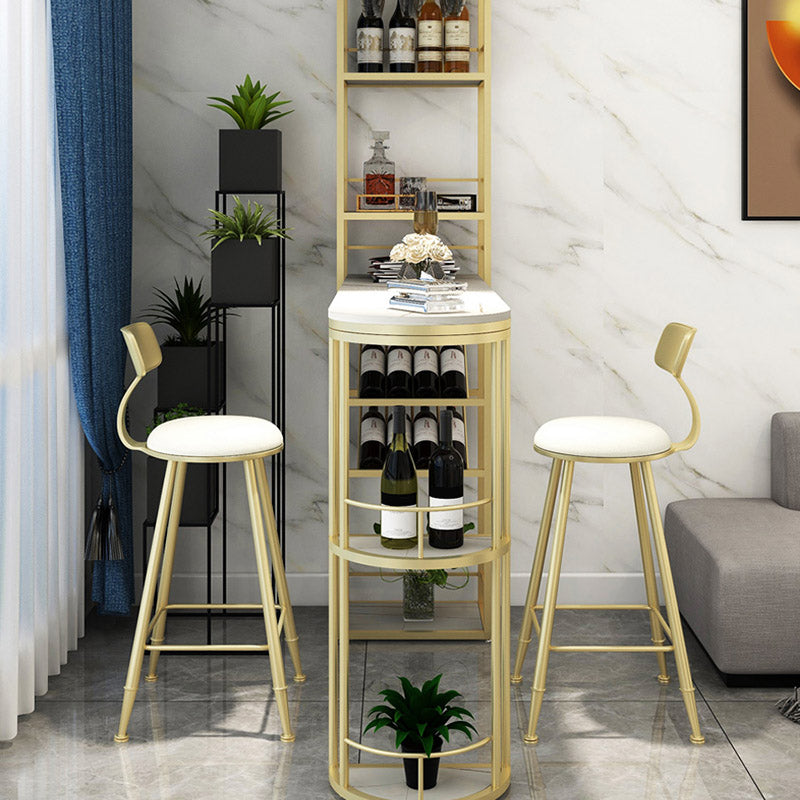 Modern Stone Bar Table Double Pedestal Bar Desk with Storage Shelf