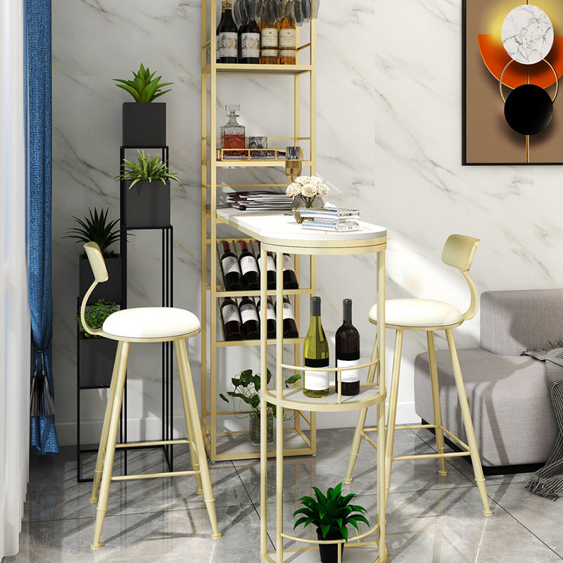 Modern Stone Bar Table Double Pedestal Bar Desk with Storage Shelf