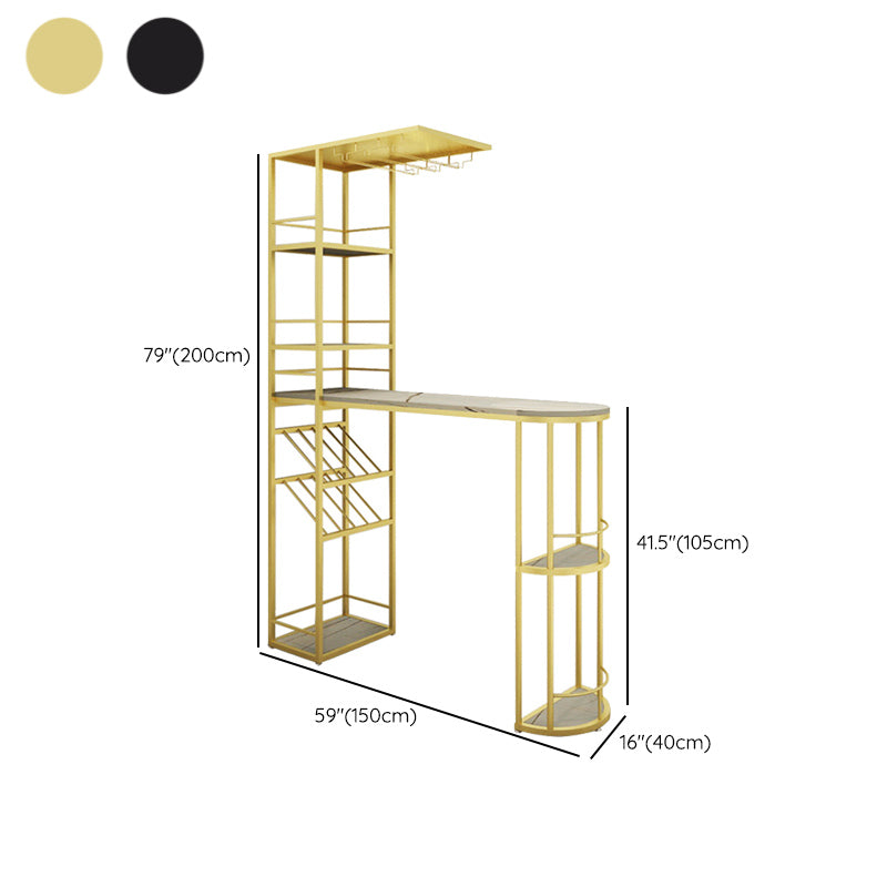 Modern Stone Bar Table Double Pedestal Bar Desk with Storage Shelf