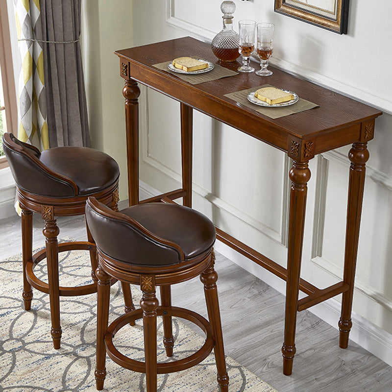 Modern Style Rectangle Bar Table Brown Solid Wood Fixed Bar Wine Table for Home