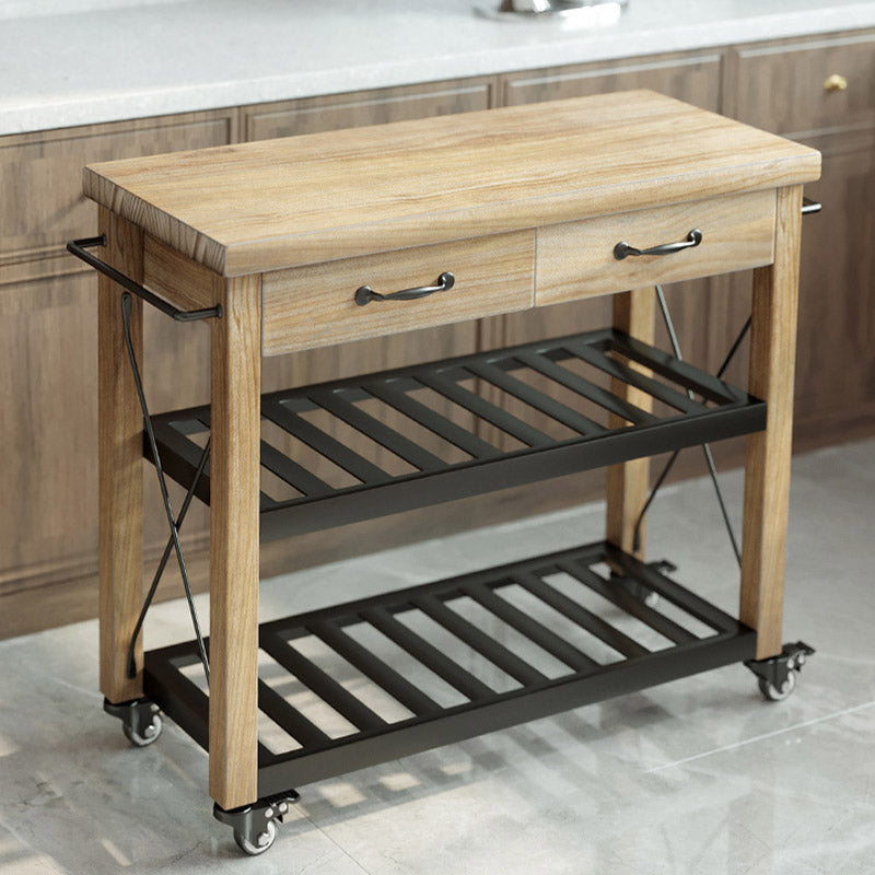 Open Storage Kitchen Trolley Rolling Prep Table with Open Shelves