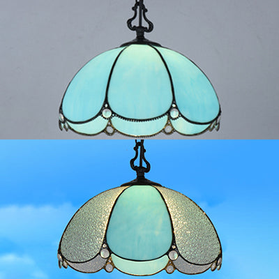 Tiffany Flower Hanging Lamp 1 Bulb Blue/Clear Hand Cut Glass Ceiling Pendant Light for Dining Room