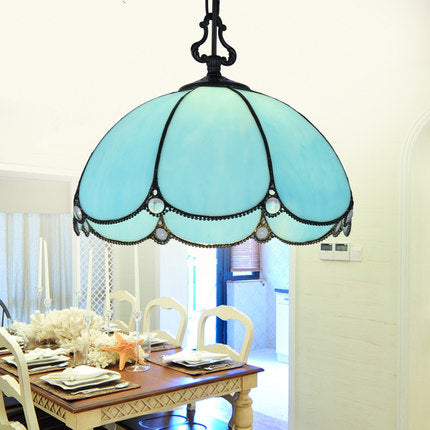 Tiffany Flower Hanging Lamp 1 Bulb Blue/Clear Hand Cut Glass Ceiling Pendant Light for Dining Room