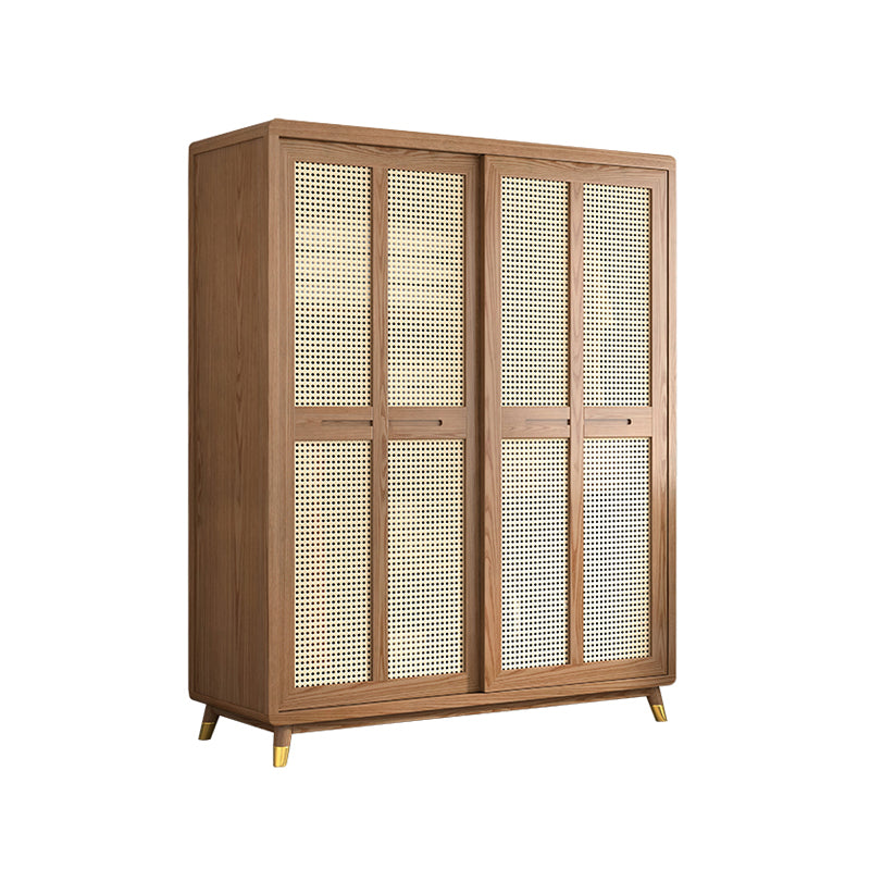 Modern Solid Wood Frame Wardrobe Freestanding Sliding Doors with Legs