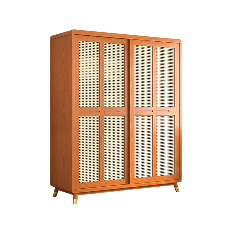 Modern Solid Wood Frame Wardrobe Freestanding Sliding Doors with Legs
