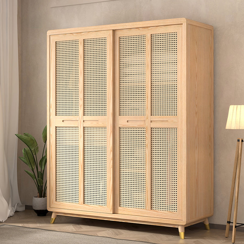 Modern Solid Wood Frame Wardrobe Freestanding Sliding Doors with Legs