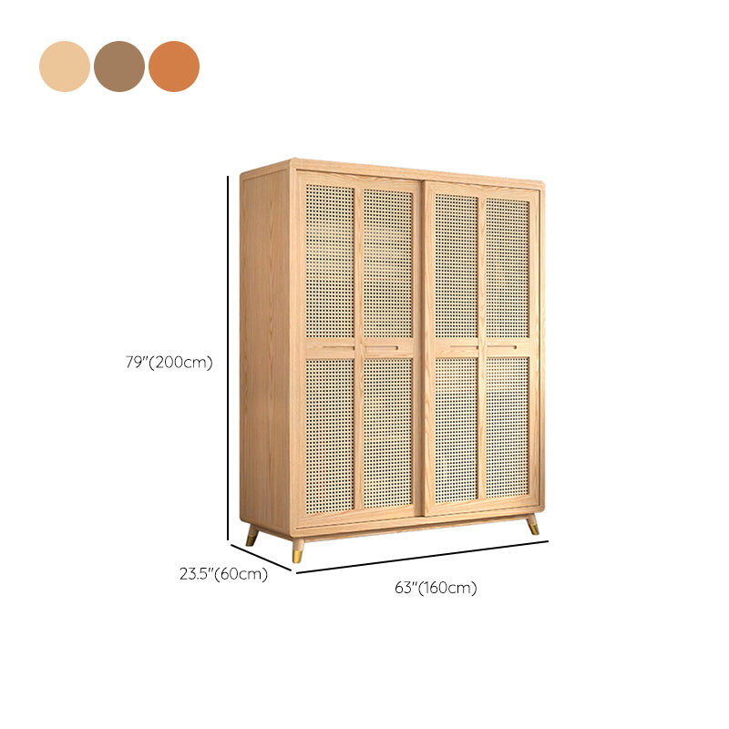 Modern Solid Wood Frame Wardrobe Freestanding Sliding Doors with Legs