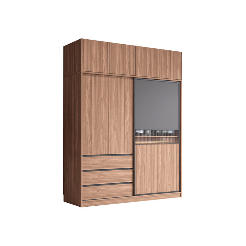 Contemporary Freestanding Wardrobe Armoire Brown Wood Wardrobe with Drawers