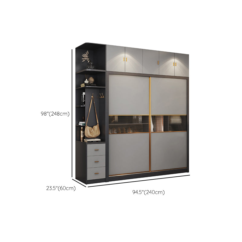 Modern Wood Freestanding Wardrobe Soft Close Drawer and Doors Wardrobe