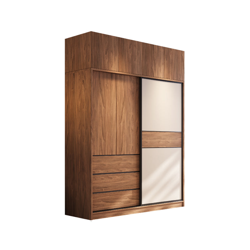 Modern Freestanding Wardrobe Brown Wood Wardrobe Armoire with Drawers
