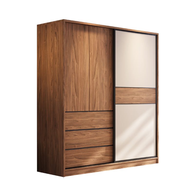Modern Freestanding Wardrobe Brown Wood Wardrobe Armoire with Drawers