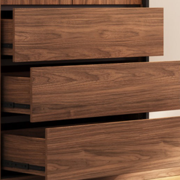 Modern Freestanding Wardrobe Brown Wood Wardrobe Armoire with Drawers