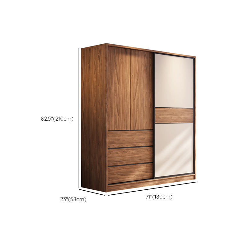 Modern Freestanding Wardrobe Brown Wood Wardrobe Armoire with Drawers
