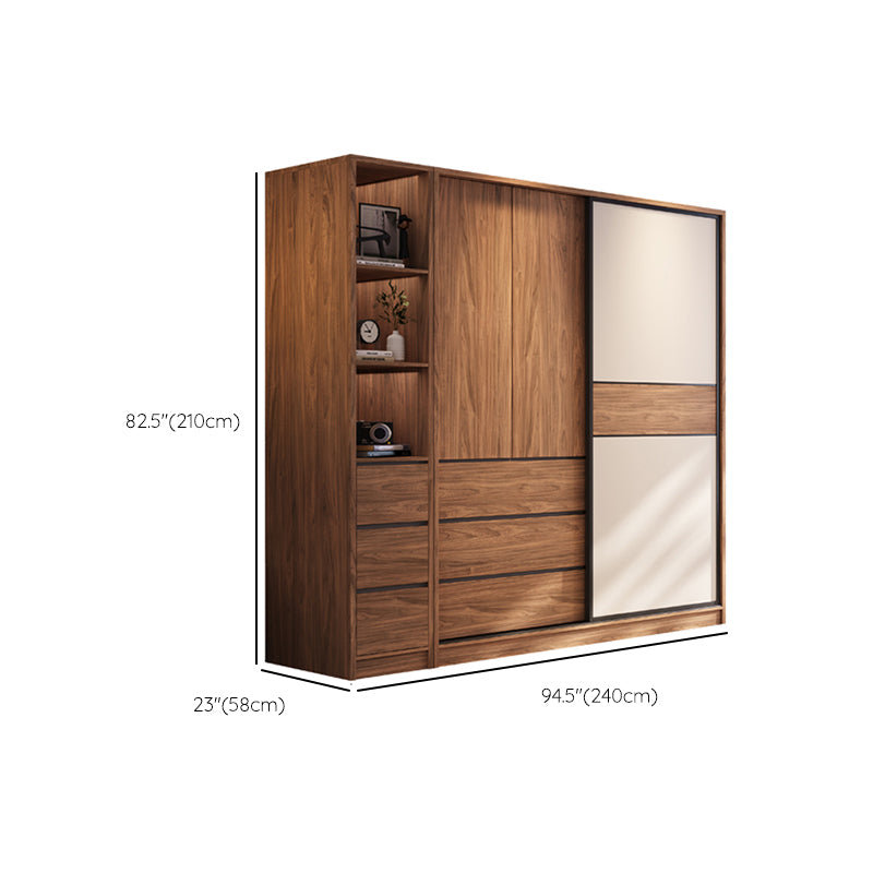 Modern Freestanding Wardrobe Brown Wood Wardrobe Armoire with Drawers