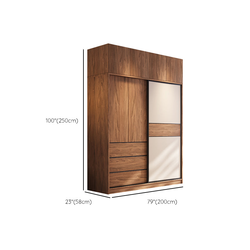 Modern Freestanding Wardrobe Brown Wood Wardrobe Armoire with Drawers