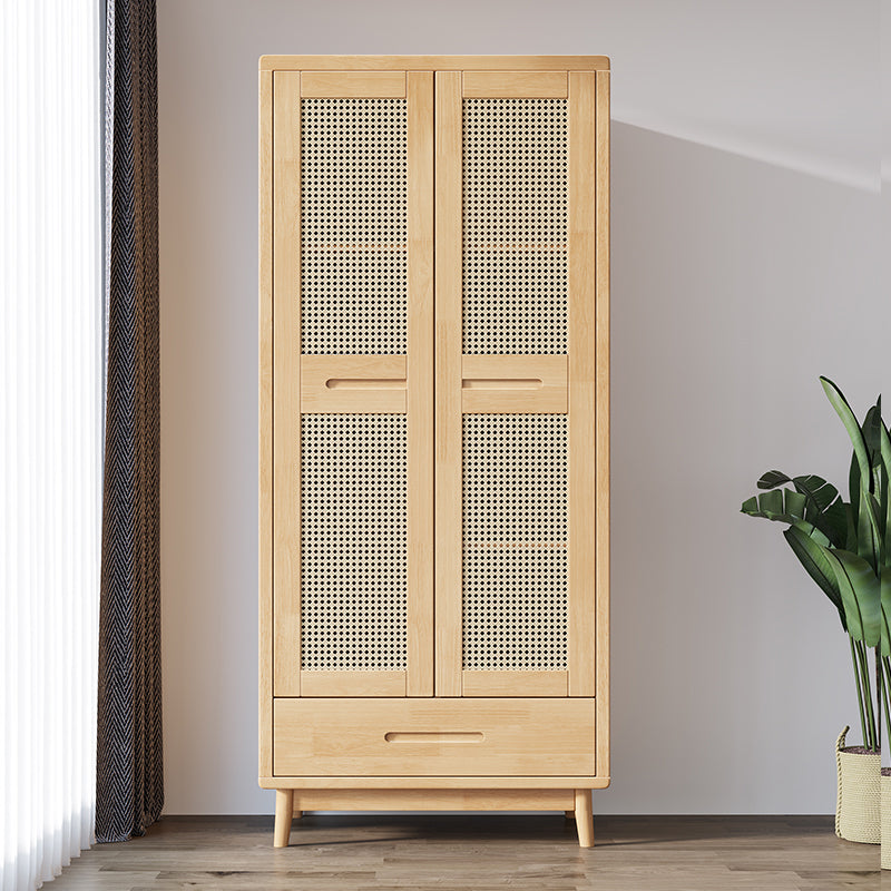 Modern Rubberwood Solid Wood Wardrobe Freestanding Wardrobe with Drawer