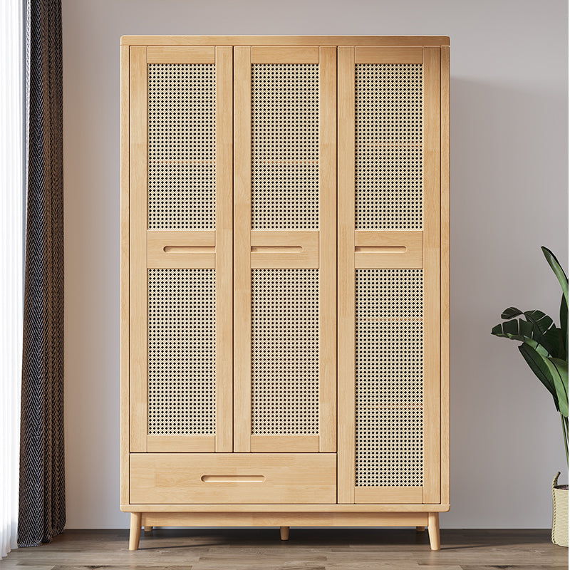 Modern Rubberwood Solid Wood Wardrobe Freestanding Wardrobe with Drawer