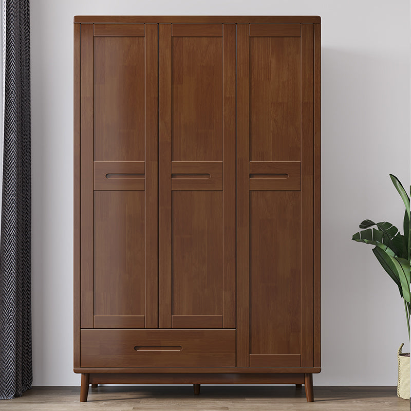 Modern Rubberwood Solid Wood Wardrobe Freestanding Wardrobe with Drawer
