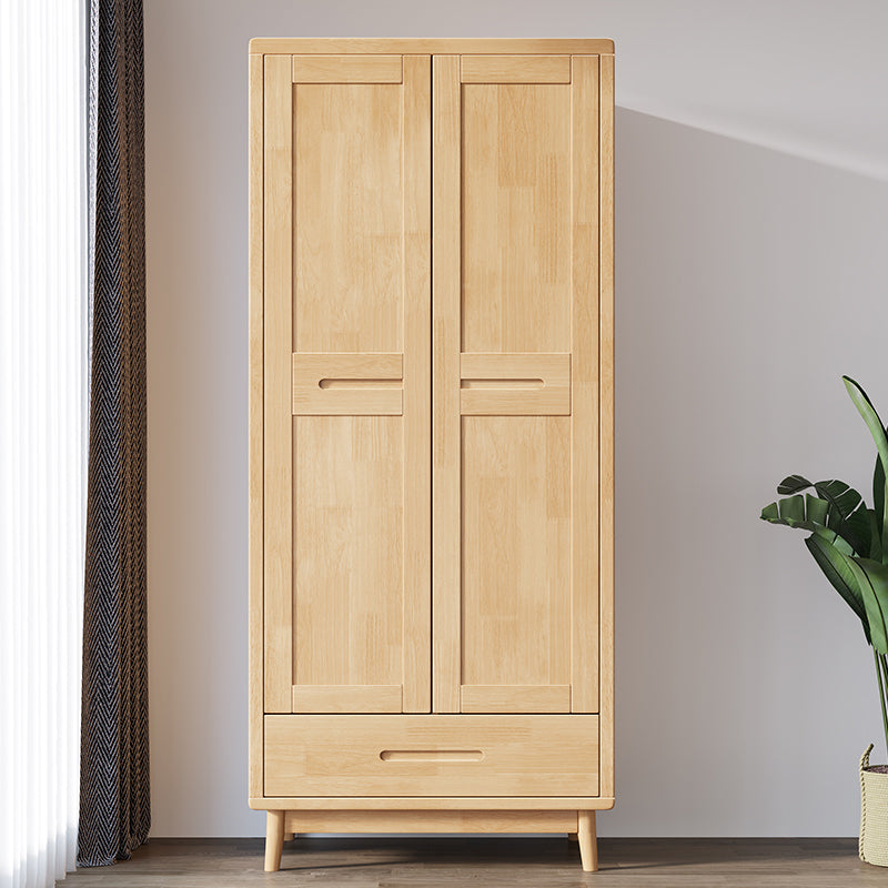 Modern Rubberwood Solid Wood Wardrobe Freestanding Wardrobe with Drawer