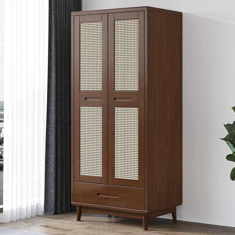 Modern Rubberwood Solid Wood Wardrobe Freestanding Wardrobe with Drawer