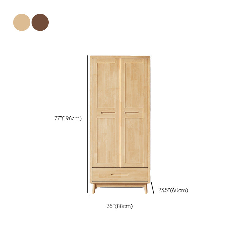 Modern Rubberwood Solid Wood Wardrobe Freestanding Wardrobe with Drawer