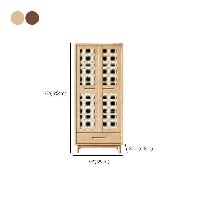 Modern Rubberwood Solid Wood Wardrobe Freestanding Wardrobe with Drawer