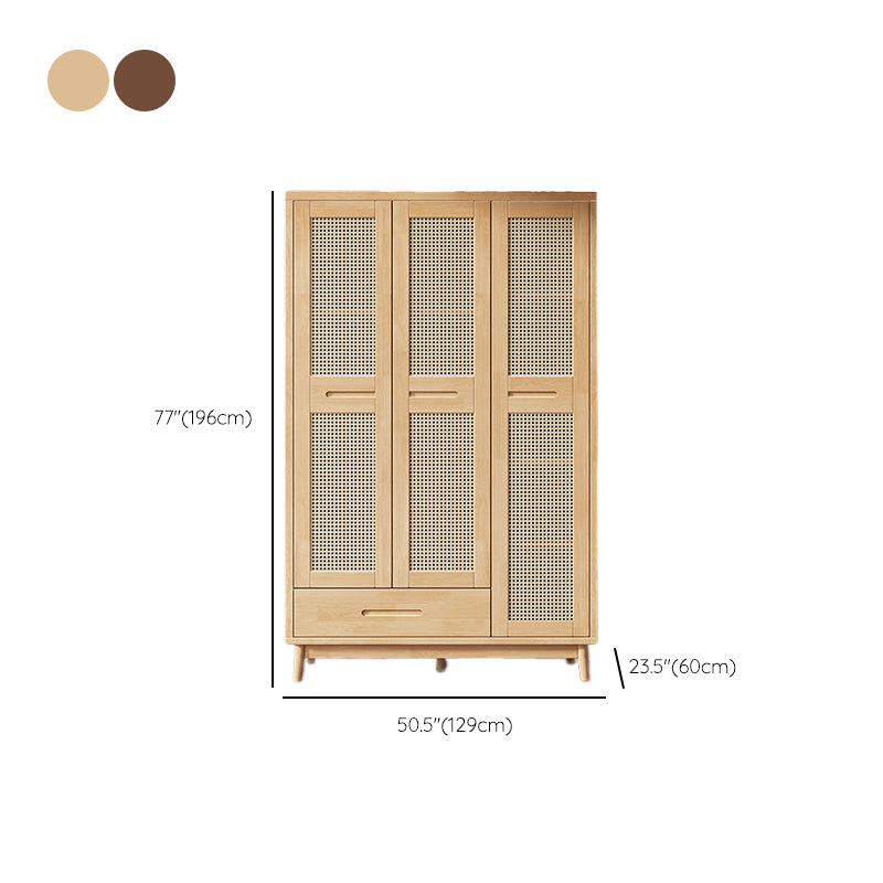 Modern Rubberwood Solid Wood Wardrobe Freestanding Wardrobe with Drawer
