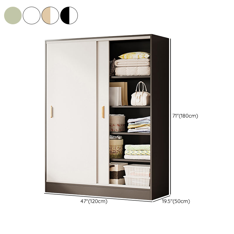 Contemporary Freestanding Wardrobe Armoire Wood Sliding Doors Wardrobe