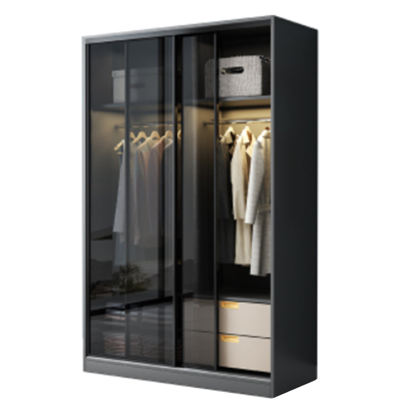 Contemporary Wood and Tempered Glass Wardrobe Freestanding Wardrobe Armoire without Light