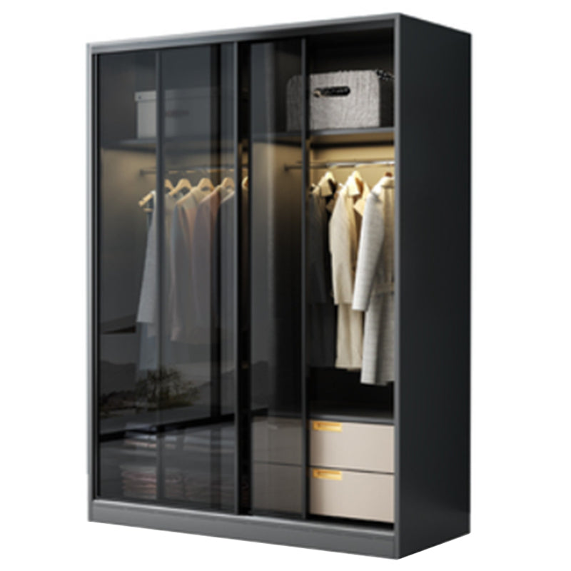 Contemporary Wood and Tempered Glass Wardrobe Freestanding Wardrobe Armoire without Light