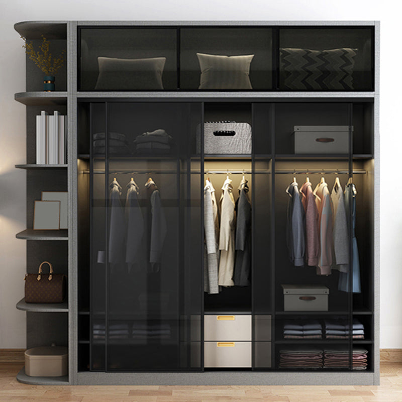 Contemporary Wood and Tempered Glass Wardrobe Freestanding Wardrobe Armoire without Light