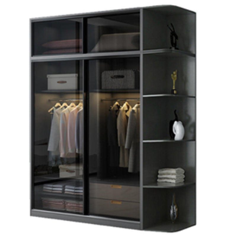 Contemporary Wood and Tempered Glass Wardrobe Freestanding Wardrobe Armoire without Light