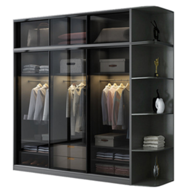 Contemporary Wood and Tempered Glass Wardrobe Freestanding Wardrobe Armoire without Light