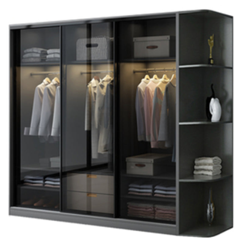 Contemporary Wood and Tempered Glass Wardrobe Freestanding Wardrobe Armoire without Light