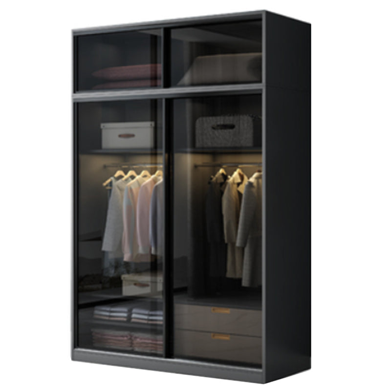 Contemporary Wood and Tempered Glass Wardrobe Freestanding Wardrobe Armoire without Light
