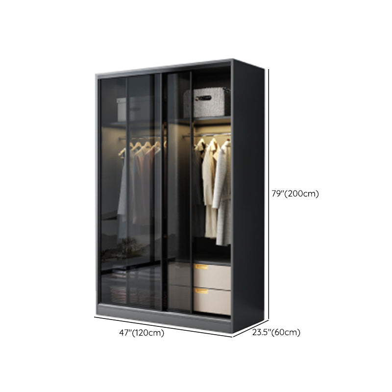 Contemporary Wood and Tempered Glass Wardrobe Freestanding Wardrobe Armoire without Light